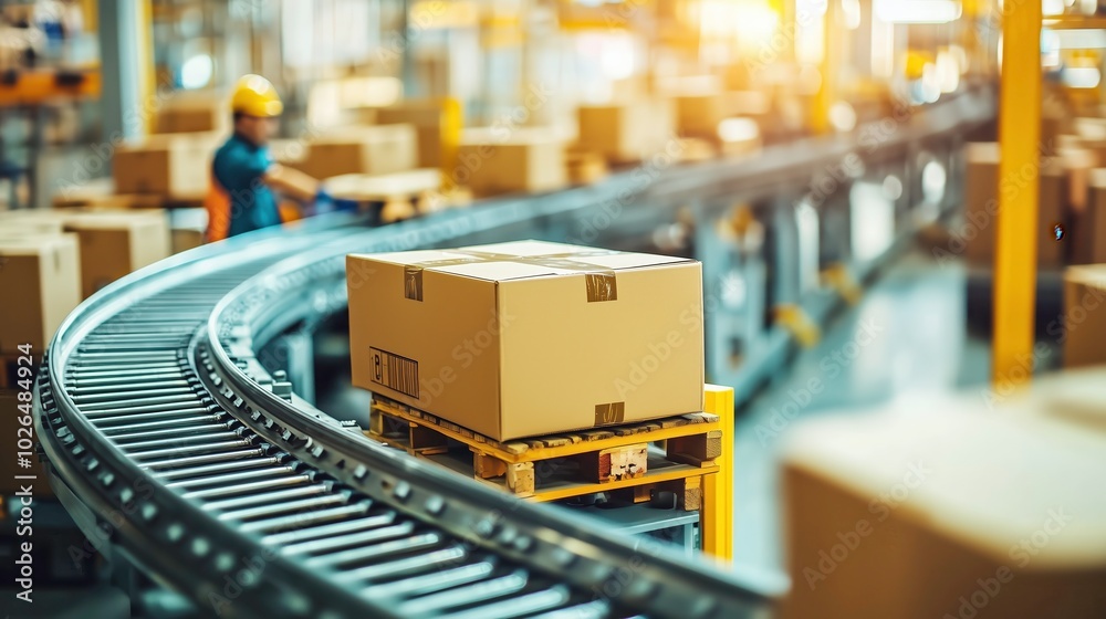 Worker in a warehouse managing conveyor belts