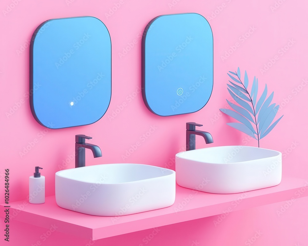 Isometric smart home bathroom, featuring automated faucets, smart mirrors, and sleek, minimalist design Isometric smart home bathroom, featuring automated faucets, smart mirrors, and sleek, minimalist design