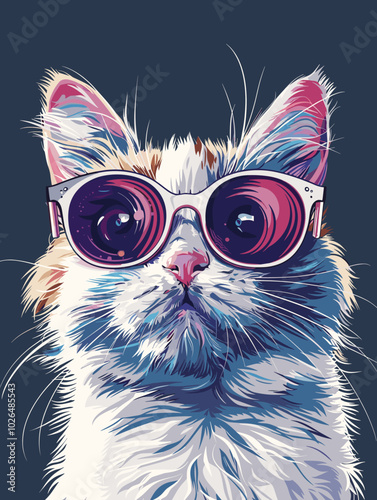 Cute cat in sunglasses. Vector illustration of a cat in glasses.