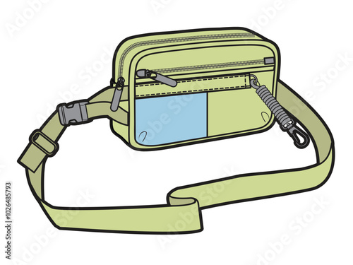 Boys crossbody bag technical line drawing vector mockup template