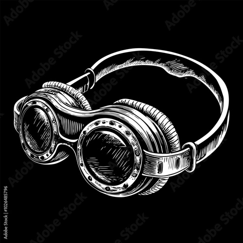 Vintage Steampunk Aviator Goggles Vector Illustration on Black Background