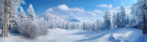 Winter landscapes panoramic scene flat design top view snowcovered terrain 3D render vivid