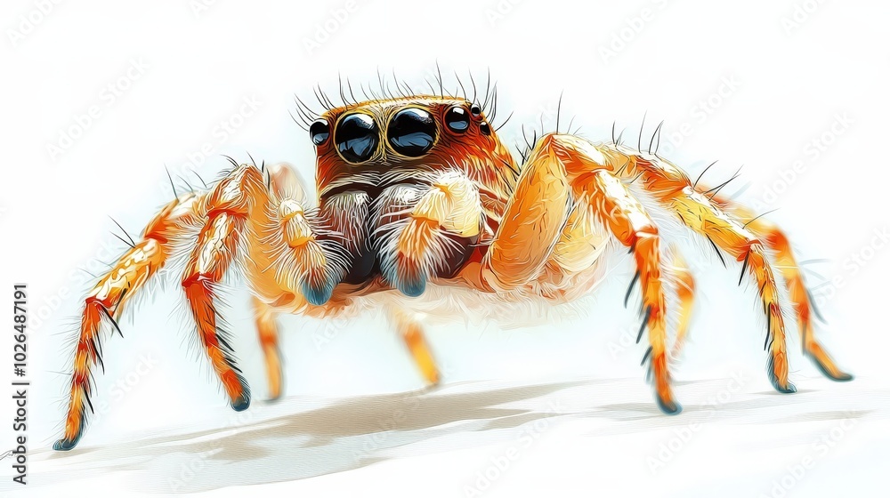 Fototapeta premium Playful Anime Minimalist Vector Art of Jumping Spider Hyllus on Clean Background
