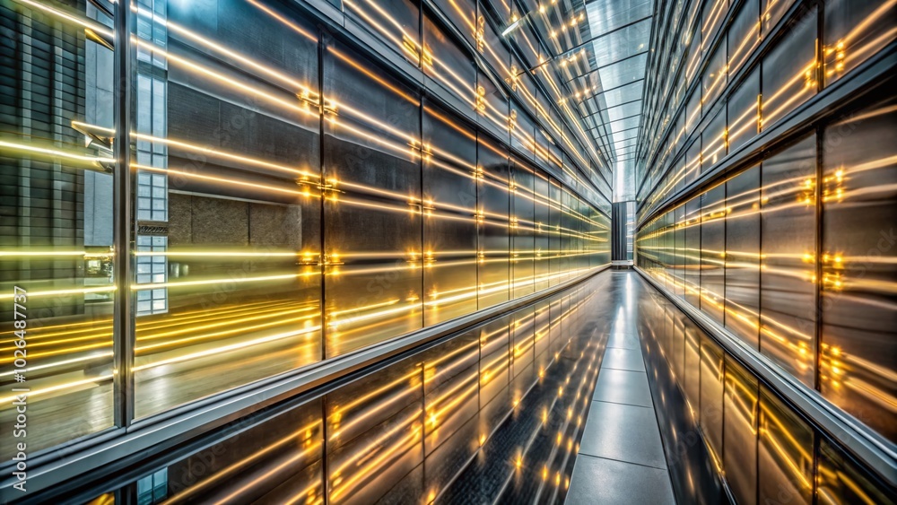 Fototapeta premium Abstract Closeup of Sleek Black Panels with Glowing Yellow Lines for Textured Depth