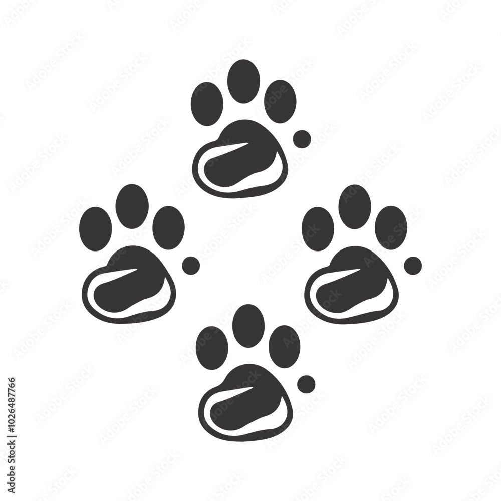 Black and white sketch of animal footprint vector illustration . Paw print of dog, cat, puppy pet footprint set. Black and white sketch of animal footprint vector illustration . Paw print of dog, cat, puppy pet footprint set.