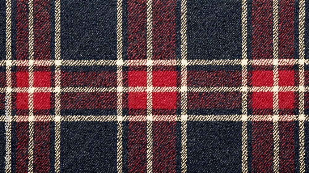 Close-up of a red, white, and black plaid fabric texture. Close-up of a red, white, and black plaid fabric texture.