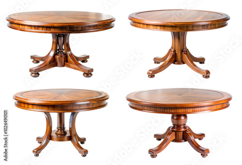 Set of elegant round wooden table png