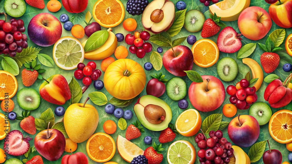 Abstract Fruit Seamless Pattern Background in Pastel Colors for Modern Design Aesthetic