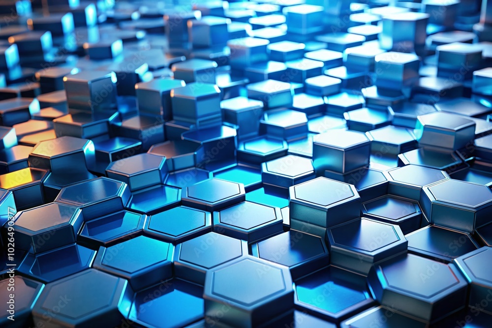 Abstract Futuristic Hexagon Landscape in Blue Hues for Modern Digital Art Abstract Futuristic Hexagon Landscape in Blue Hues for Modern Digital Art