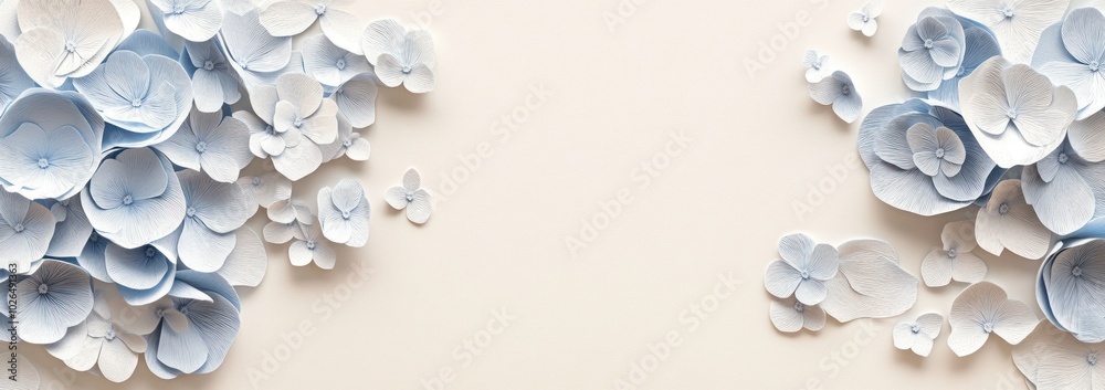 A serene arrangement of delicate blue paper flowers on a soft background. A serene arrangement of delicate blue paper flowers on a soft background.