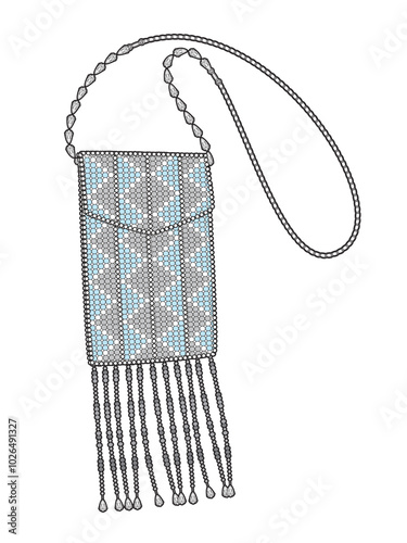 Embroidery crossbody shoulder bag vector template technical drawing.