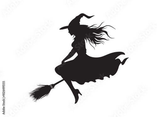 Witch Broomstick Silhouette Set for Halloween | High-Resolution Vector Clipart.