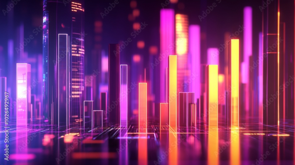 Colorful Digital Cityscape with Neon Lights Colorful Digital Cityscape with Neon Lights