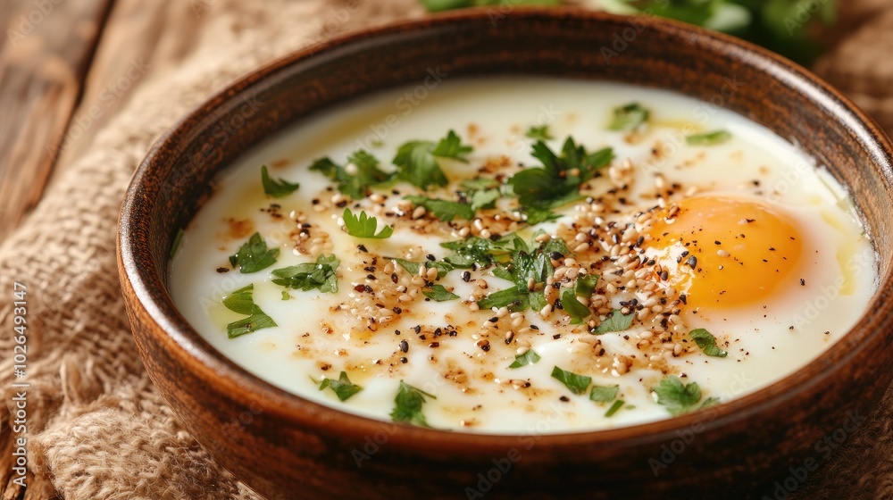 Creamy Egg Dish Topped with Fresh Herbs and Spices Creamy Egg Dish Topped with Fresh Herbs and Spices