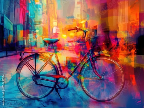 Wallpaper Mural Bicycle in city with vibrant colors, dynamic energy, cozy street setup. Torontodigital.ca