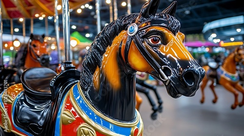 Carousel Horse Close Up   Festive Amusement Park Ride photo