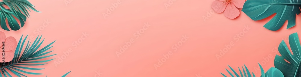 A vibrant background with tropical leaves and flowers, ideal for summer-themed designs. A vibrant background with tropical leaves and flowers, ideal for summer-themed designs.