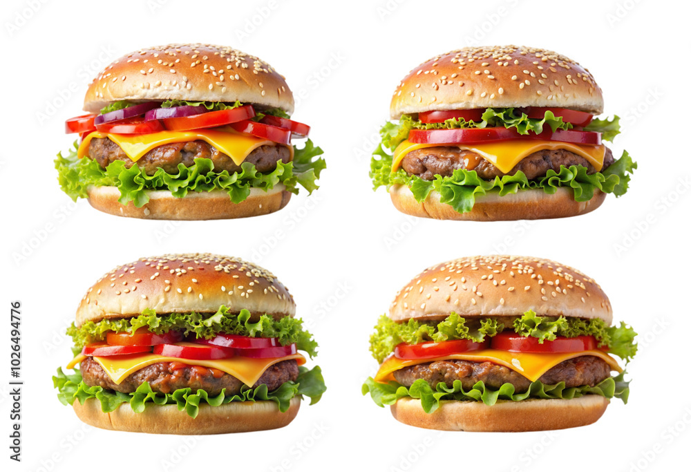 Set of delicious burger png
