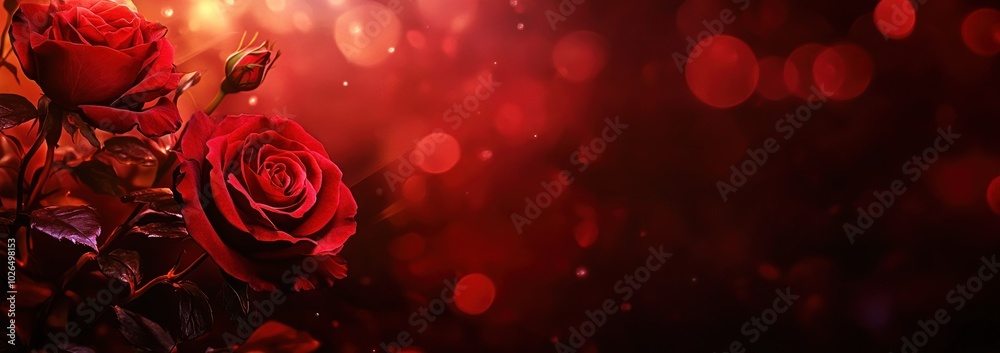 A vibrant arrangement of red roses set against a blurred, glowing background. A vibrant arrangement of red roses set against a blurred, glowing background.