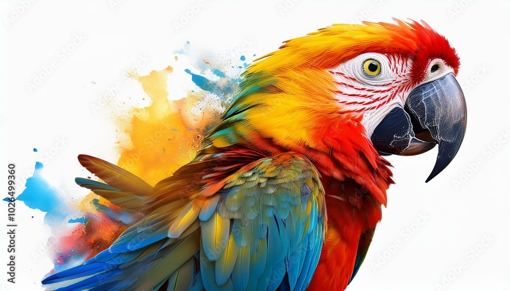 Obraz premium Beautiful parrots isolated on a white background, double exposure as transparent 