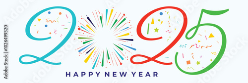 Happy new year 2025 design. With colorful truncated number illustrations. Premium vector design for poster, banner, greeting and new year 2025 celebration.