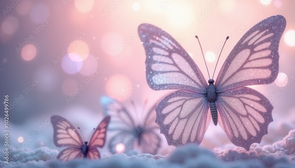 Glittering Butterfly Background with Sparkling Butterflies in Soft Light Glittering Butterfly Background with Sparkling Butterflies in Soft Light