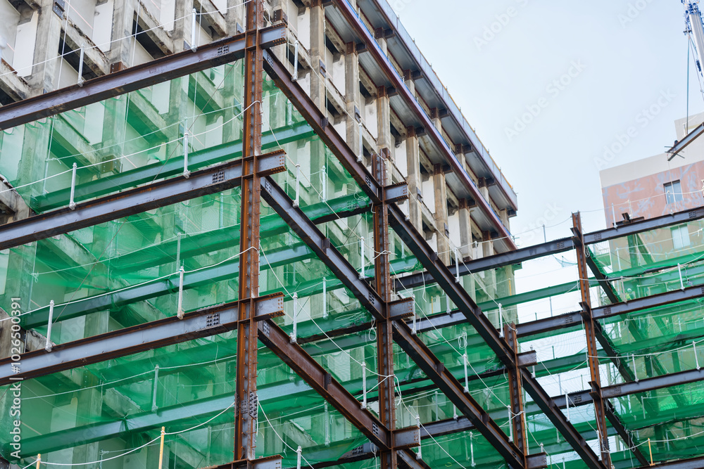 Steel frame of a building under construction.. Steel frame of a building under construction..
