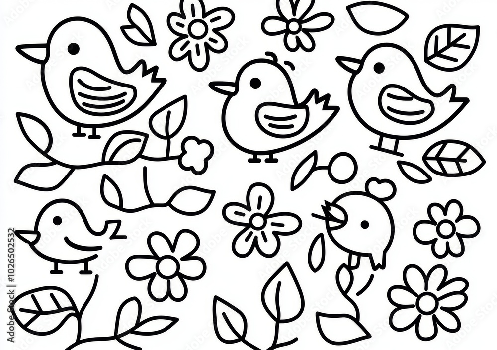 Fototapeta premium A bird sitting on a branch of a tree for your coloring book