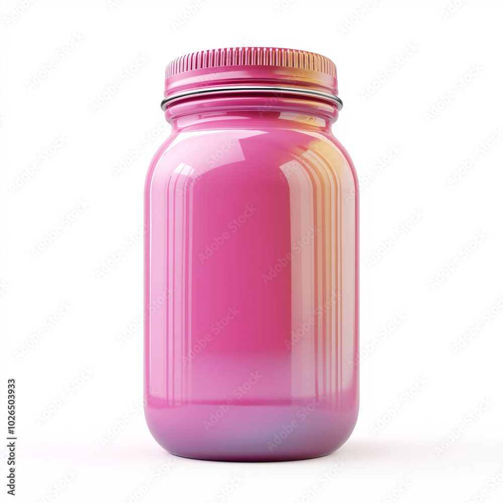 Pink glass jar with lid on white background Pink glass jar with lid on white background