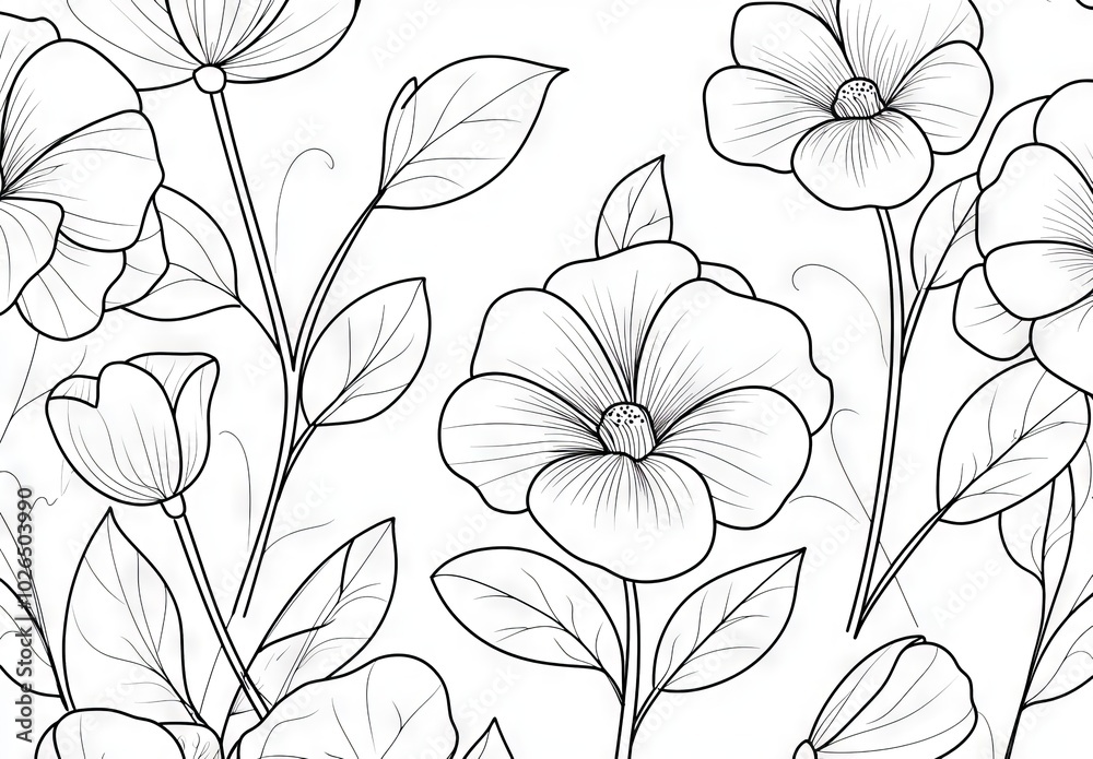 Fototapeta premium This doodle pattern page was designed to be used as a colorin page for a colouring book. It features flower leaves, leaves in monochrome colors, and doodles.