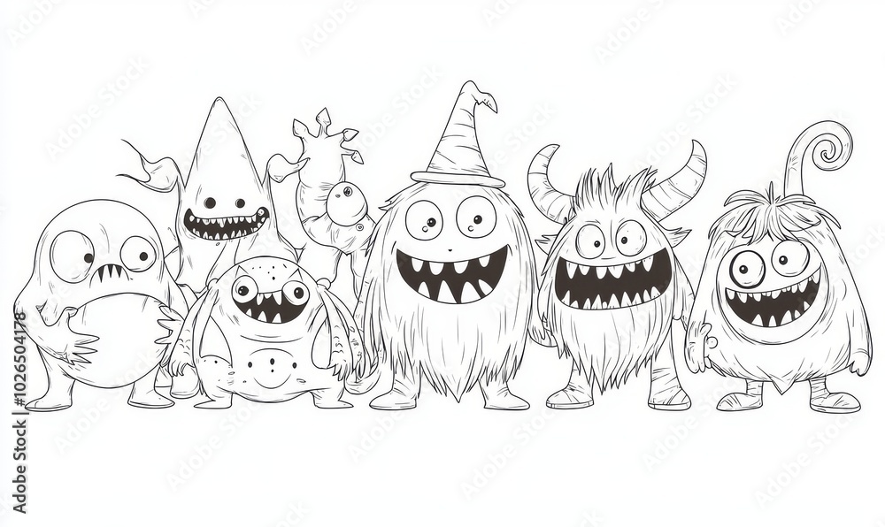Children's fantasy creation set of doodle monsters Children's fantasy creation set of doodle monsters