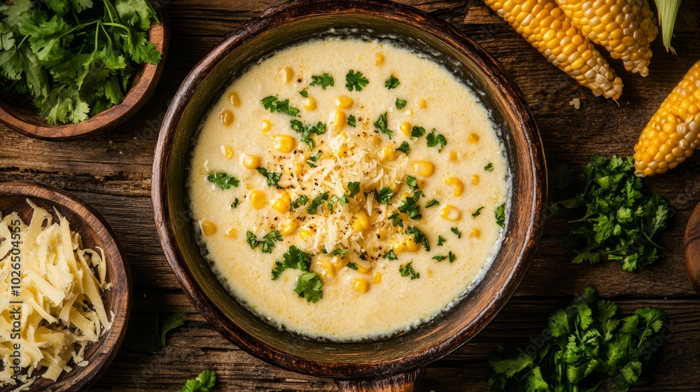 Creamy Corn Soup with Fresh Herbs and Ingredients Creamy Corn Soup with Fresh Herbs and Ingredients