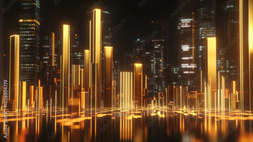 Glowing Cityscape at Night with Golden Lights Glowing Cityscape at Night with Golden Lights