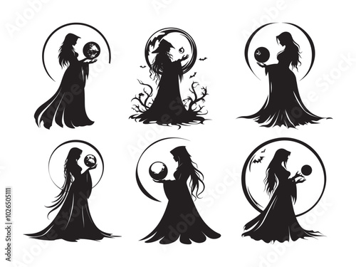 Halloween Witch Crystal Ball Silhouettes for Spooky Designs