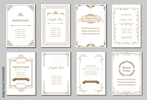 Set of Decorative vintage frames and borders set, photo frame floral for picture, vector design decoration pattern style. Vintage Ornament Greeting Card Vector Template, border design..eps