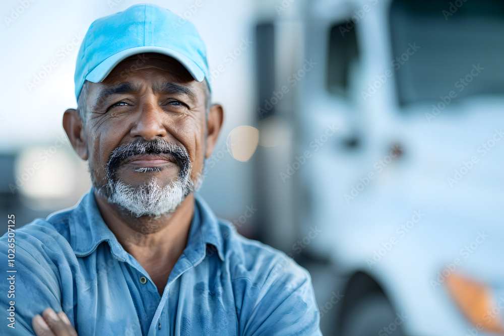Smiling Portrait of a Middle-Aged Mexican Truck Driver – Celebrating Diversity in Transportation Smiling Portrait of a Middle-Aged Mexican Truck Driver – Celebrating Diversity in Transportation