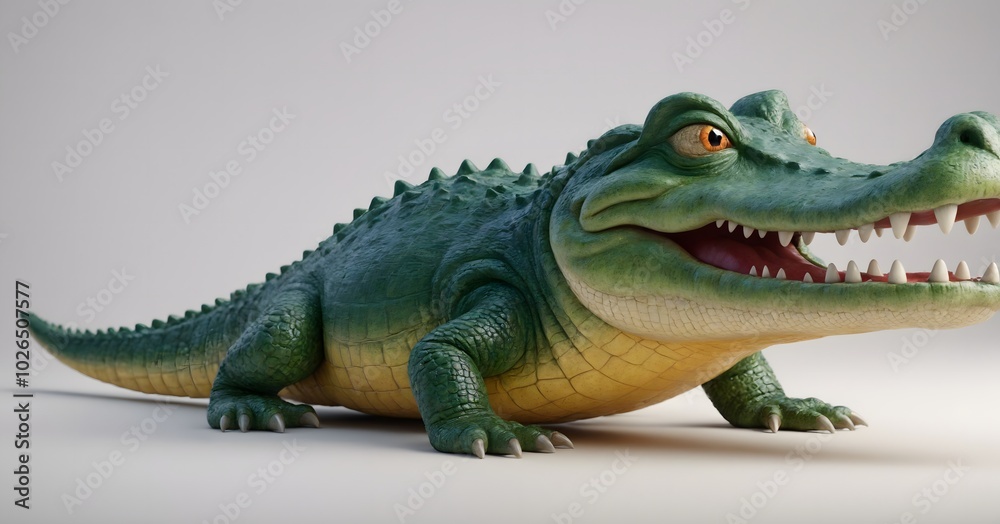 Fototapeta premium swim, standing, graphic, swimming, endangered, comic, nice, artistic, design, cute, color, cute animal, loveable, isolated on white, reptile, animal, sea, wildlife, illustration, white, crocodile, cro