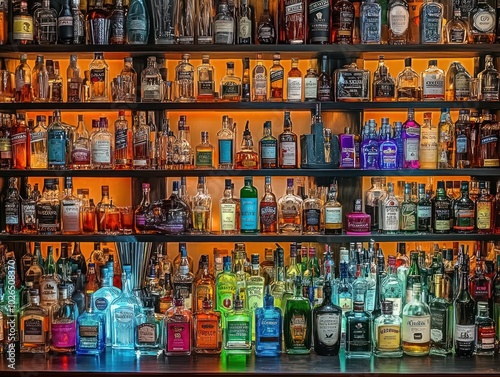 Wallpaper Mural Extensive Liquor Bottle Display on a Bar Shelf Torontodigital.ca