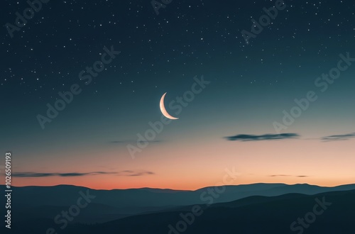 Serene Night Sky with Stars and Crescent Moon, Symbolizing the Spiritual Connection of Ramadan to the Divine.