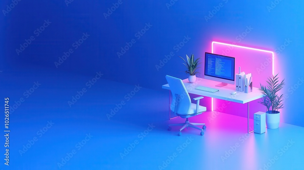 Isometric office with modular furniture, voiceactivated lighting, and smart climate control for a flexible work environment Isometric office with modular furniture, voiceactivated lighting, and smart climate control for a flexible work environment