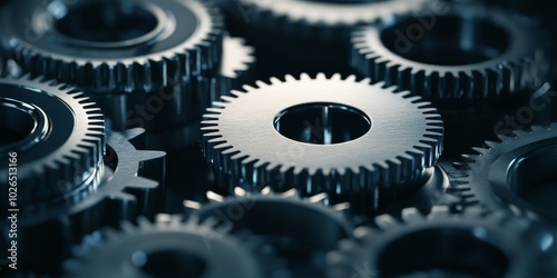 Metallic Gears and Cogs on Dark Background, Close-up Detail for Industrial or Mechanical Concepts Generative AI