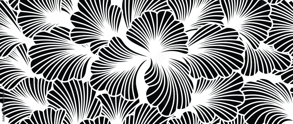 Abstract ginkgo leaves silhouette seamless pattern. floral  Oriental background.