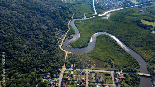 Visão Aérea da Praia de Peruíbe Perto da Costeira e do Morro Itatins photo