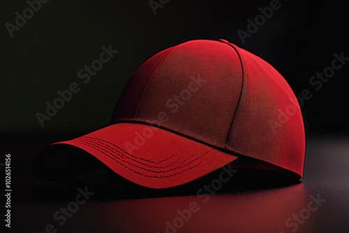 A single red hat sits atop a table, perhaps as part of a decorative arrangement or a prop for a photo shoot