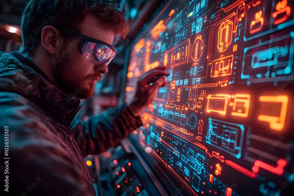Electrician Testing A Smart Home's Electrical System With Holographic Displays Electrician Testing A Smart Home's Electrical System With Holographic Displays