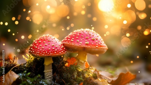 Enchanting Red Mushrooms in a Mystical Forest