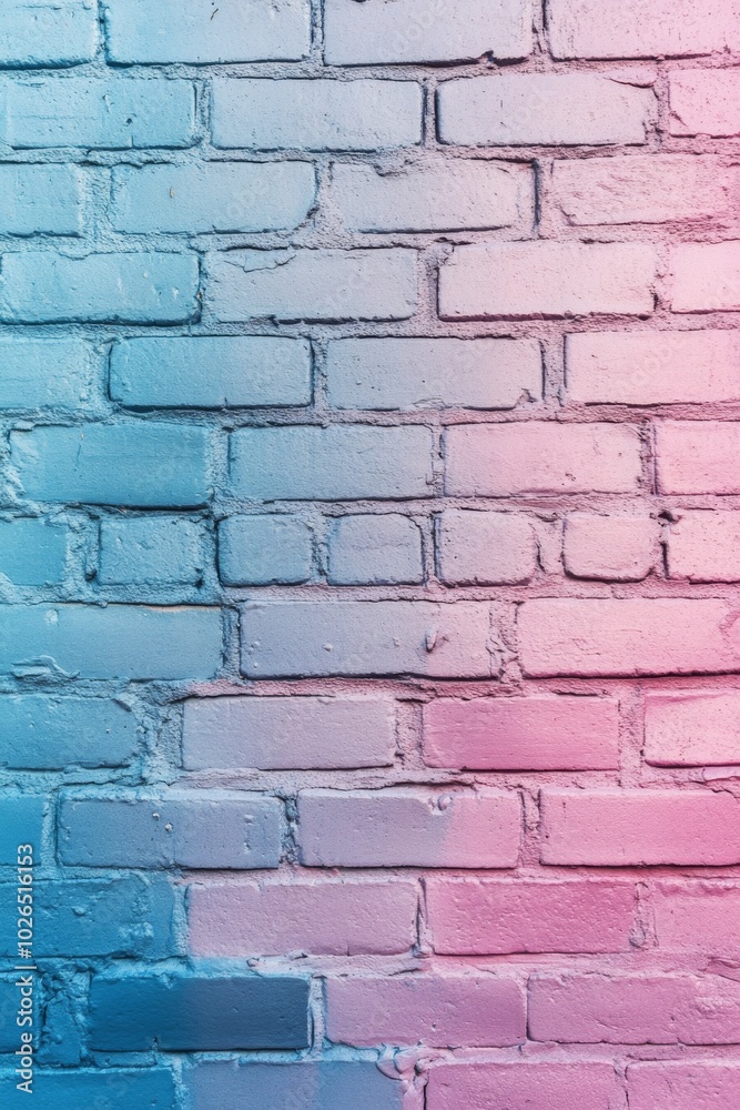 Colorful gradient brick wall painted in shades of pink and blue in an urban setting Colorful gradient brick wall painted in shades of pink and blue in an urban setting