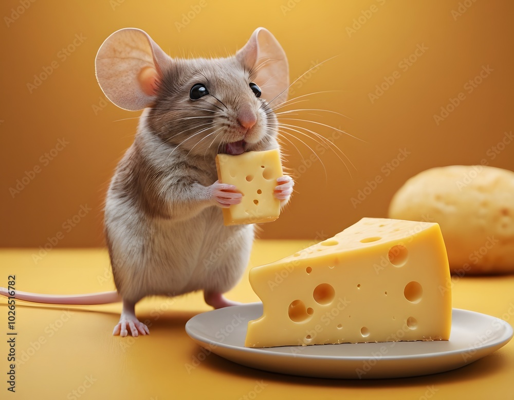 Fototapeta premium AI generated mouse eating cheese
