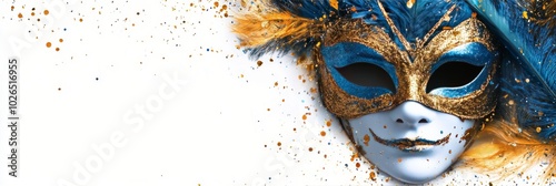 Elegant carnival mask adorned with feathers and glitter in vibrant colors