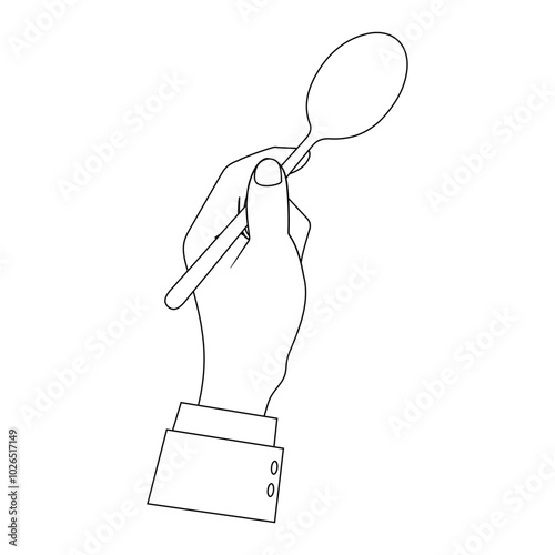 Outline illustration of hands holding a spoon, fork, and knife, for coloring book. The simple line design is ideal for creativity, offering easy-to-color images